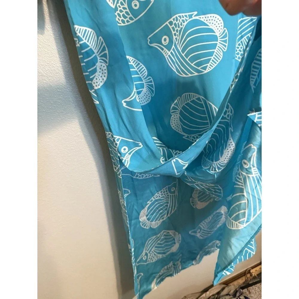 Sail To‎ Sable STS Maxi Dress Women's Size XS 100% Silk Blue Fish Tropical